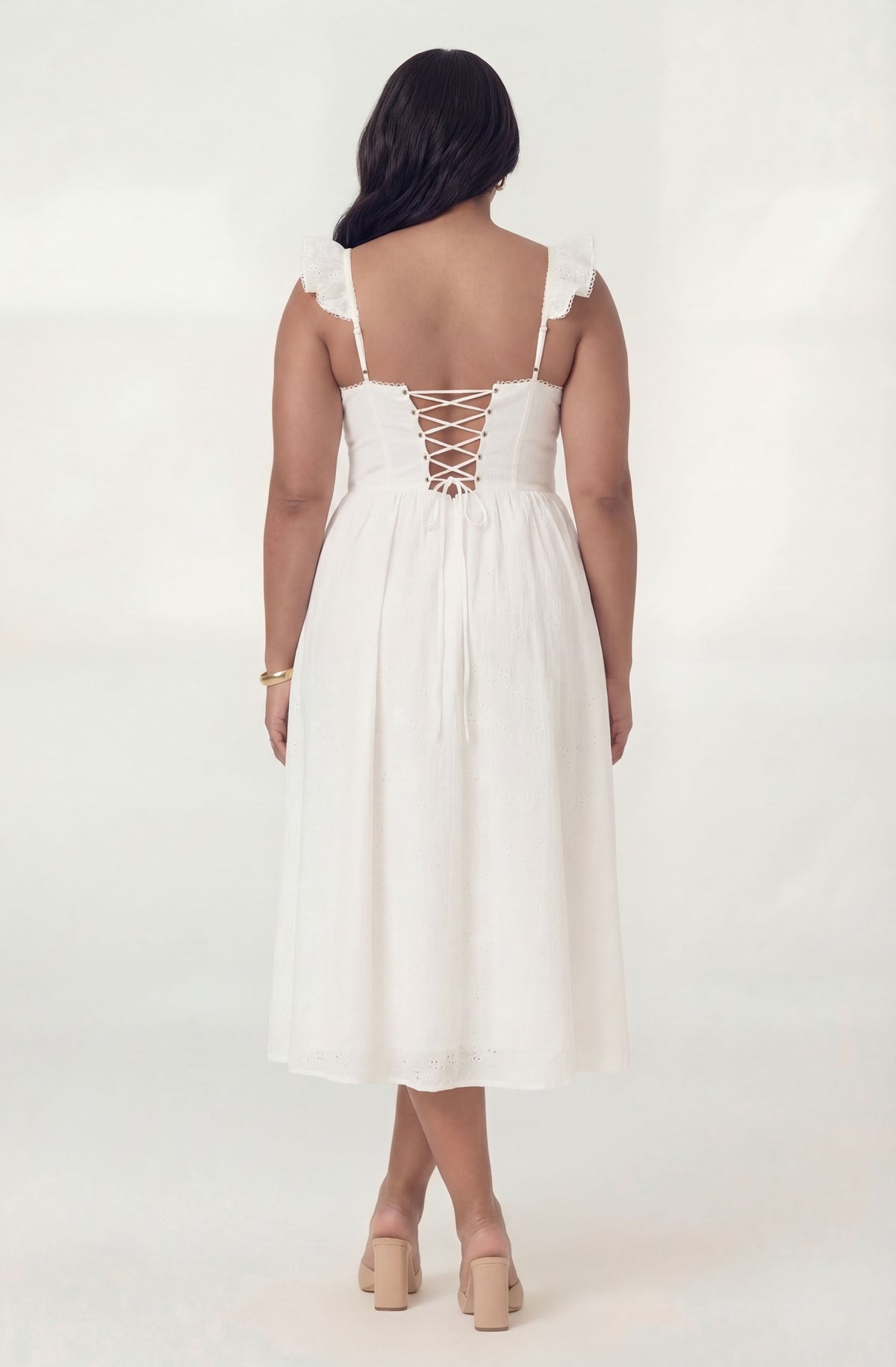 Wedelia Ruffle Strap Eyelet Corset Midi Dress