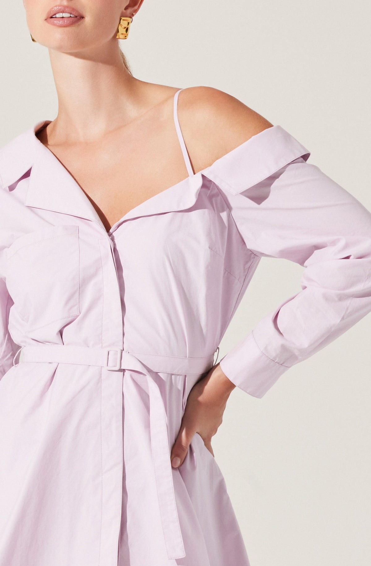 Aveni Off Shoulder Mini Shirt Dress