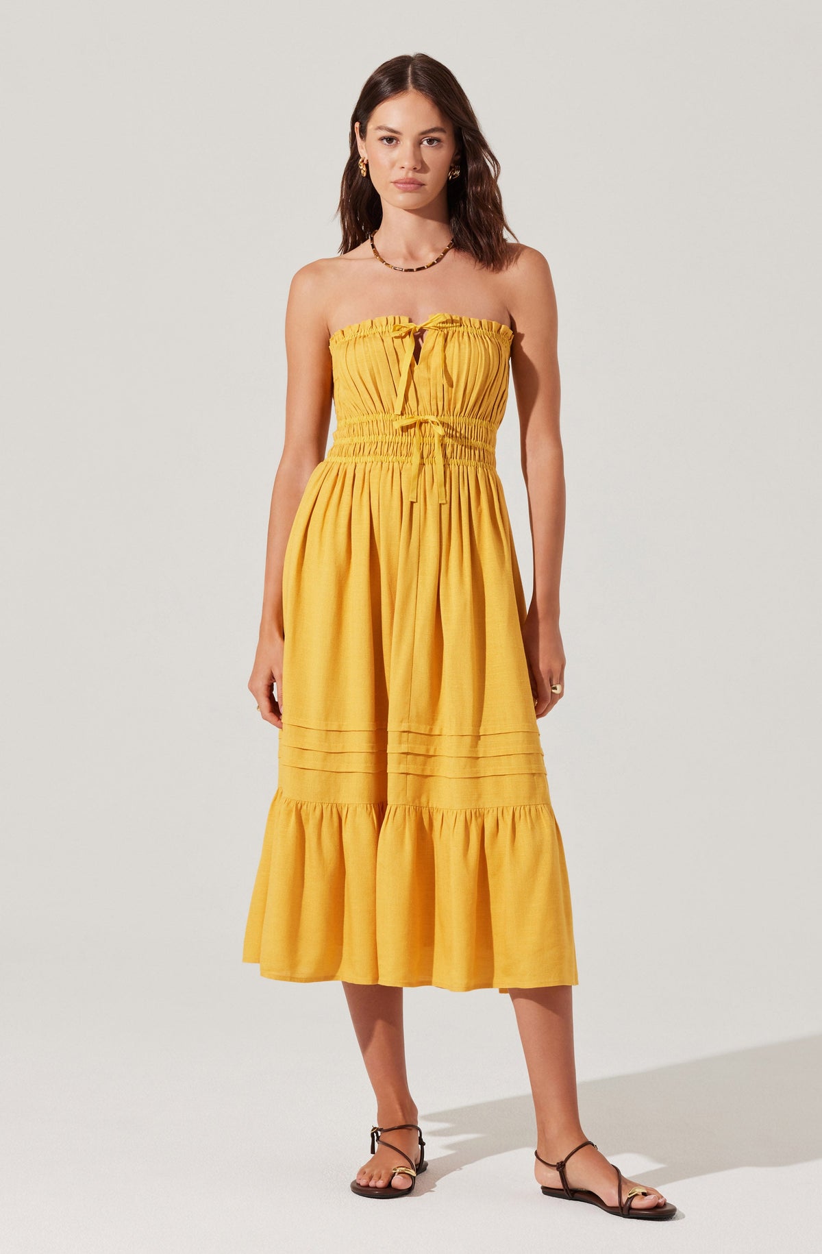 Aubrie Strapless Smocked Midi Dress