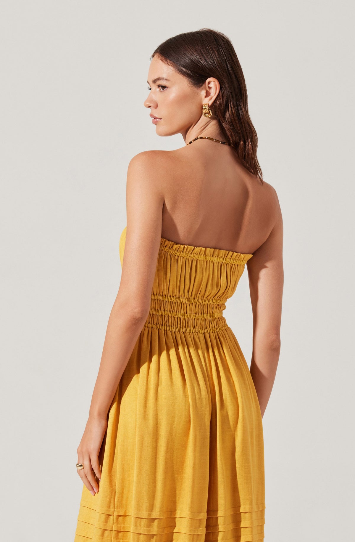 Aubrie Strapless Smocked Midi Dress