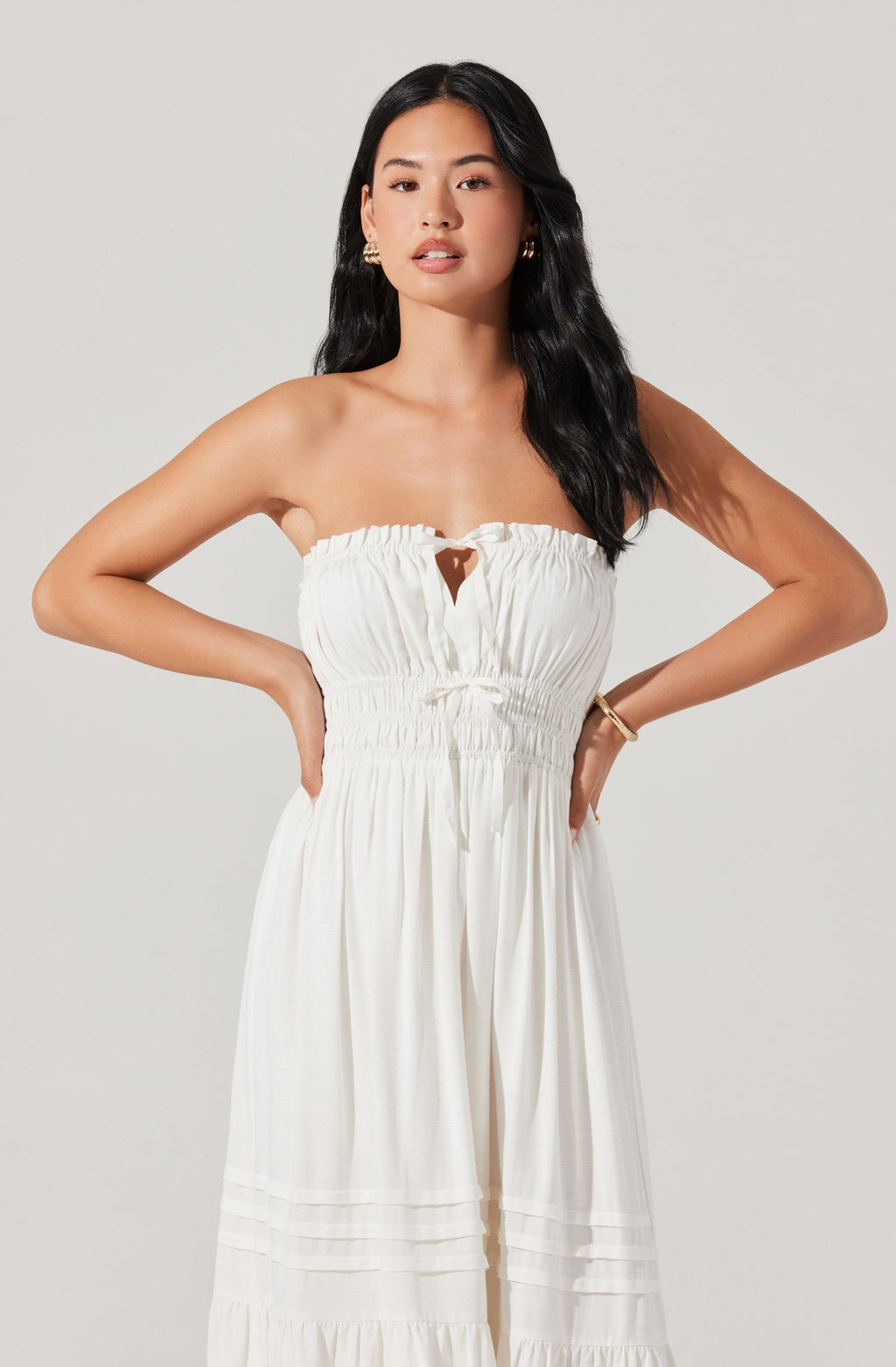 Aubrie Strapless Smocked Midi Dress