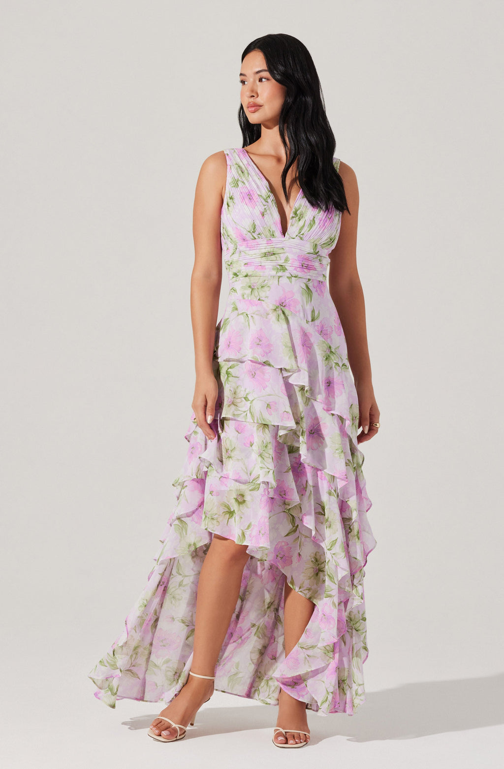 Cytherea Asymmetric Ruffle Midi Dress