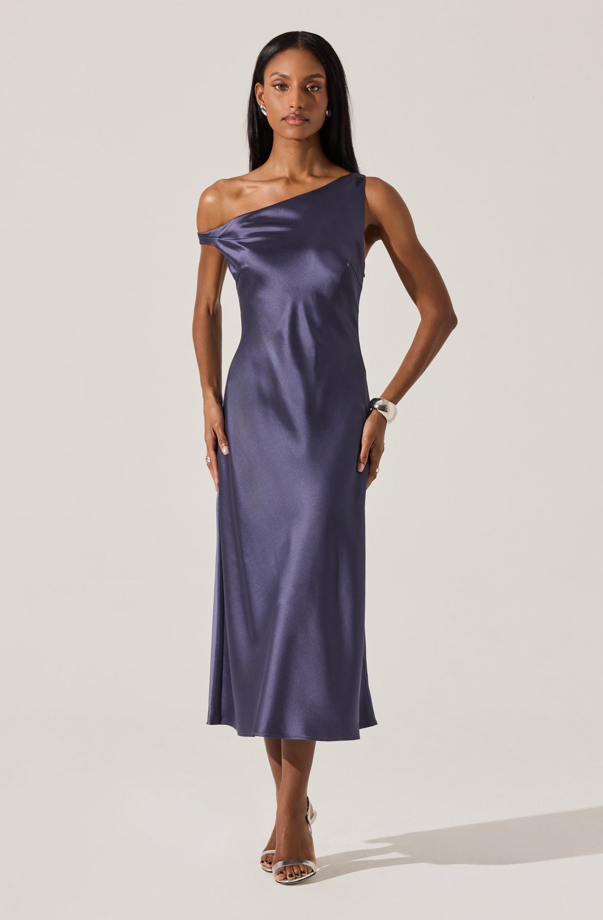 Elain Satin Off Shoulder Midi Dress