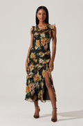 Alinta Floral Ruffle Cowl Neck Midi Dress