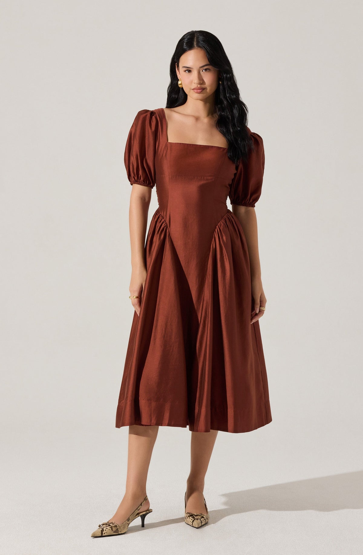 Keairra Puff Sleeve Midi Dress