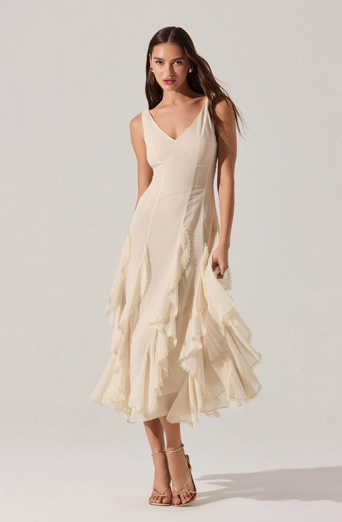 Philomene V-Neck Ruffle Trim Dress