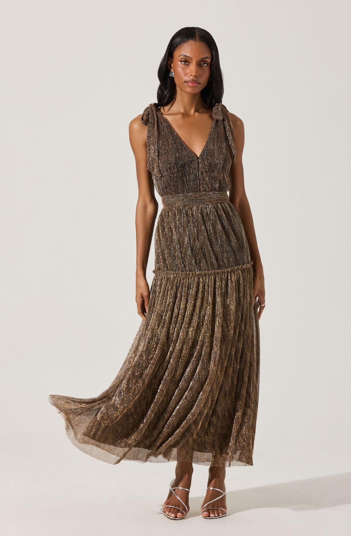 Desma Metallic V-Neck Maxi Dress