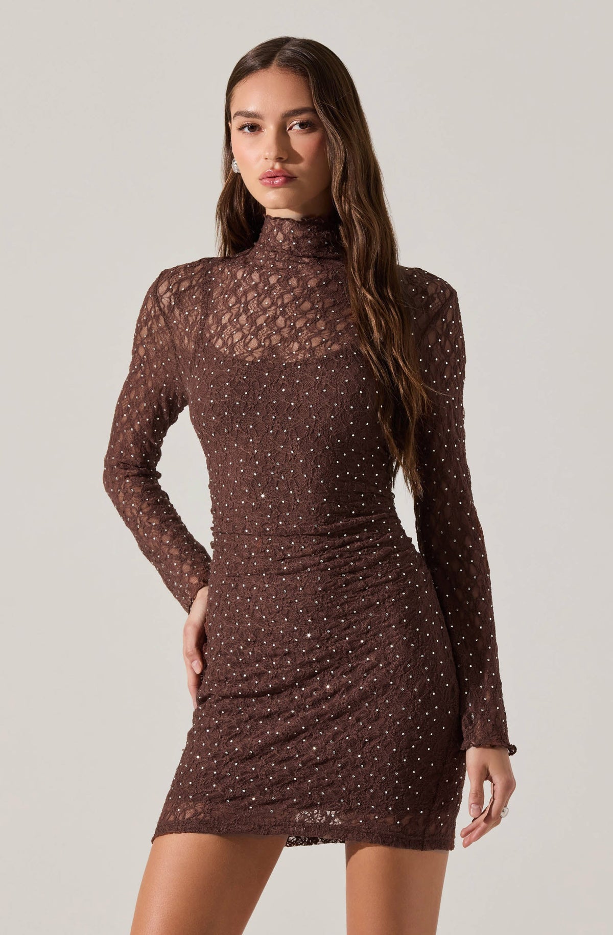 Kourtney Rhinestone Lace Mini Dress