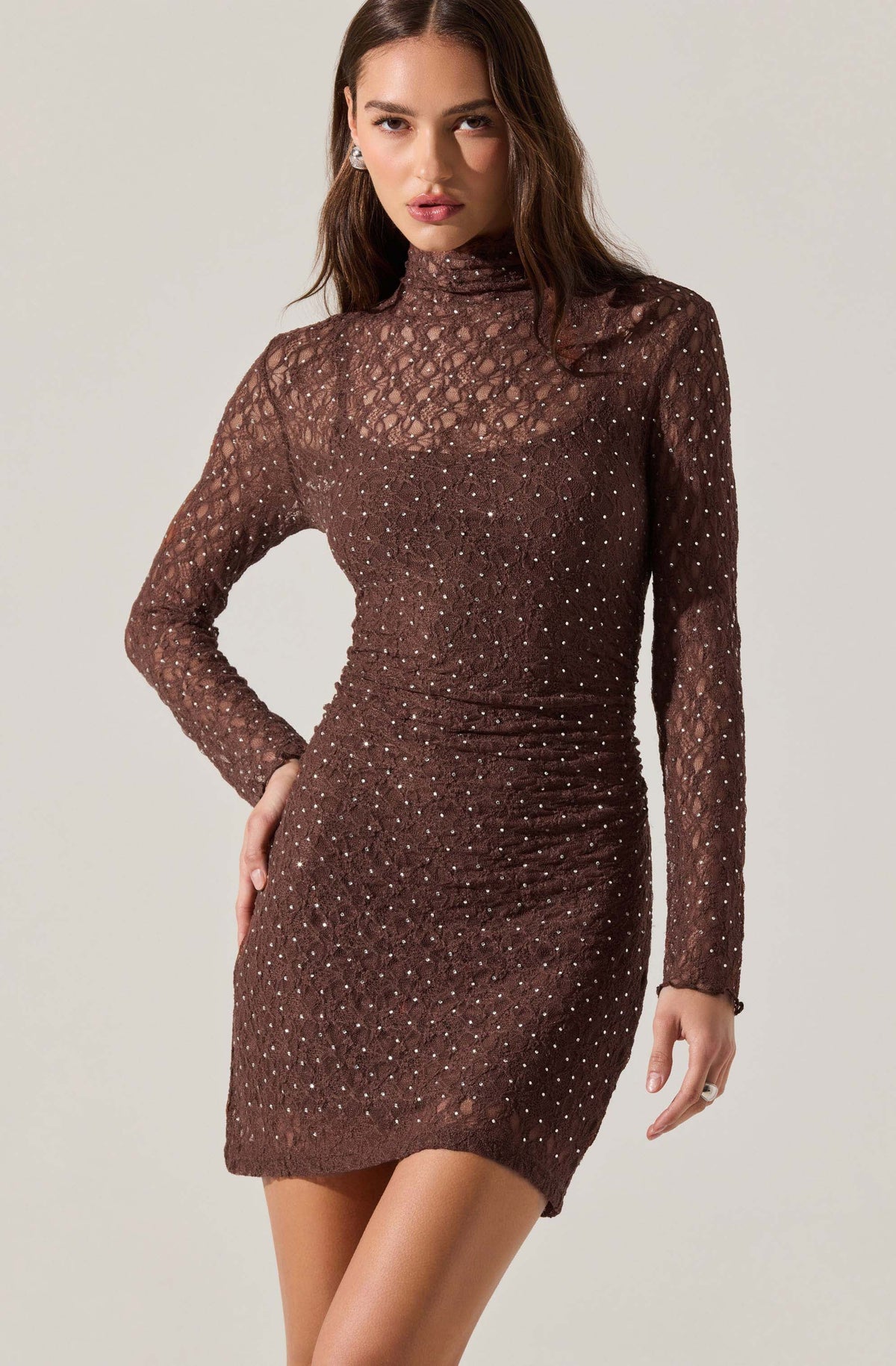 Kourtney Rhinestone Lace Mini Dress