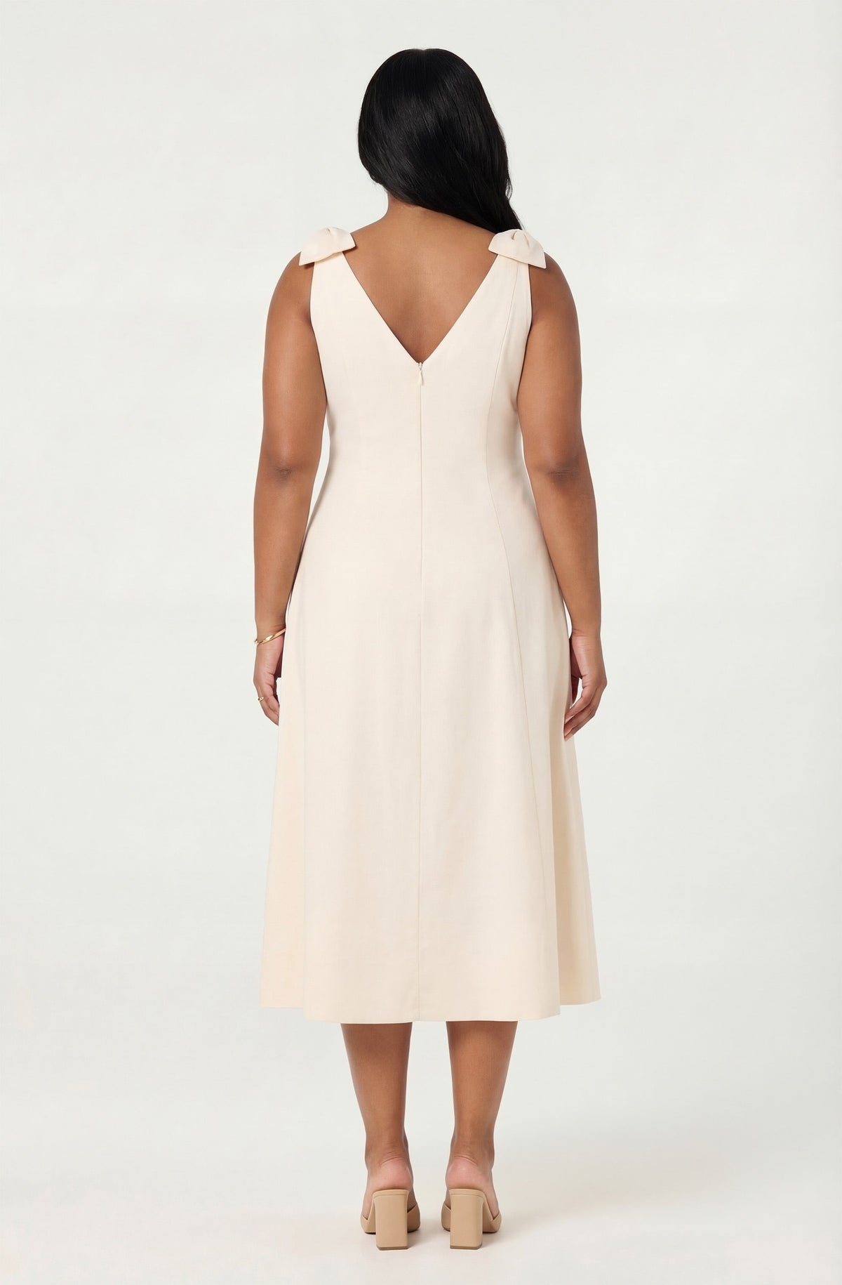 Joleena Linen Bow-Strap Midi Dress