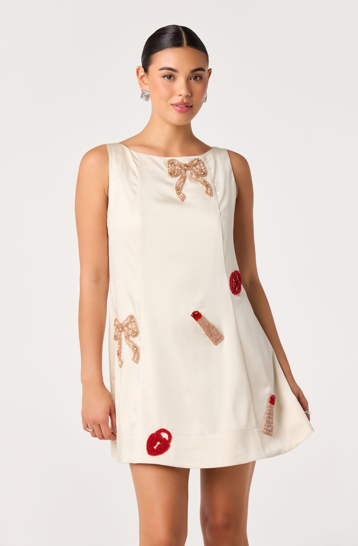 Ryan Beaded Applique Satin Mini Dress