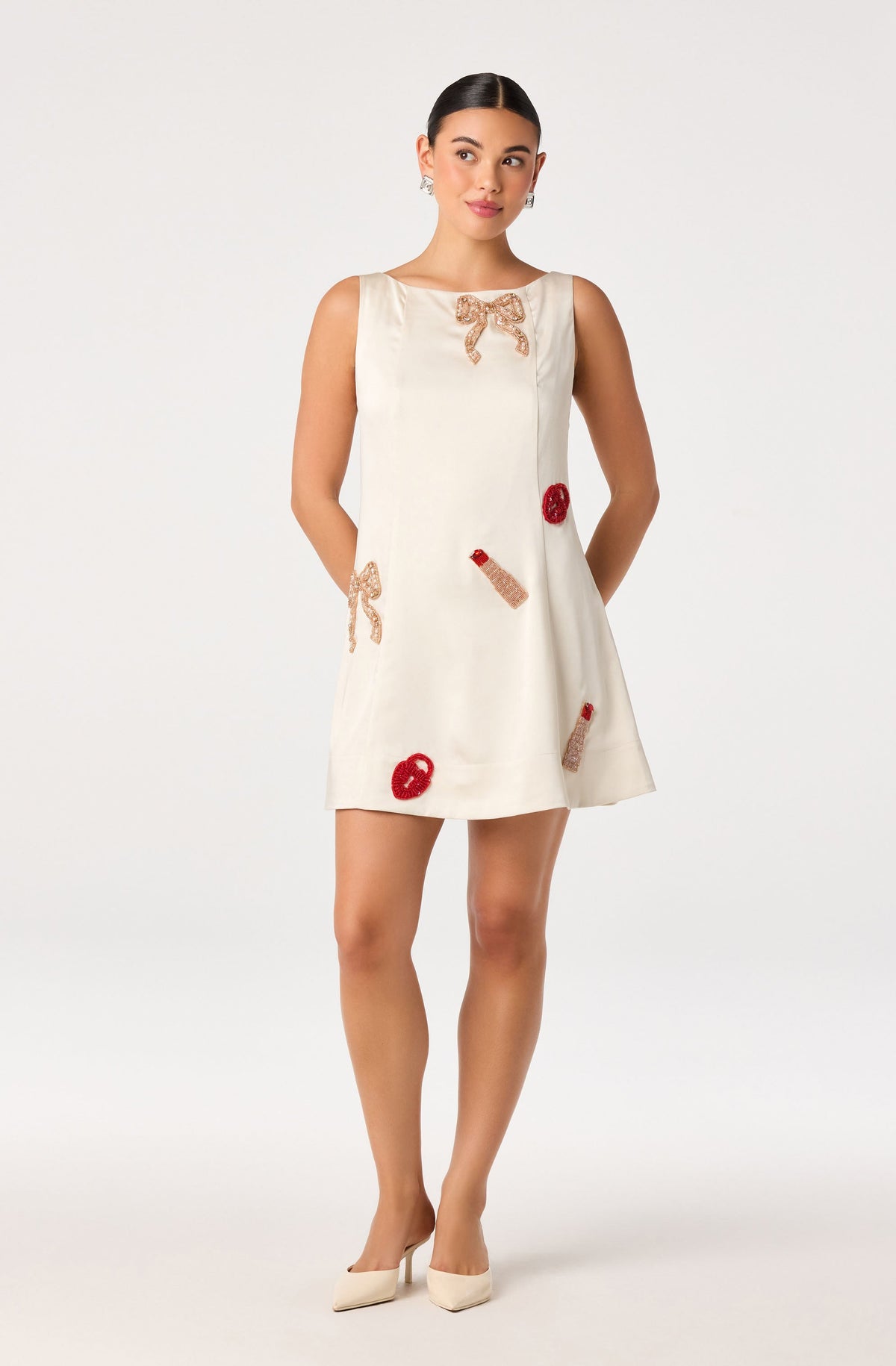 Ryan Beaded Applique Satin Mini Dress