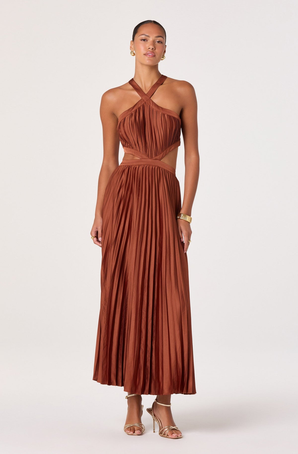 Vera Cutout High-Neck Satin Maxi Dress