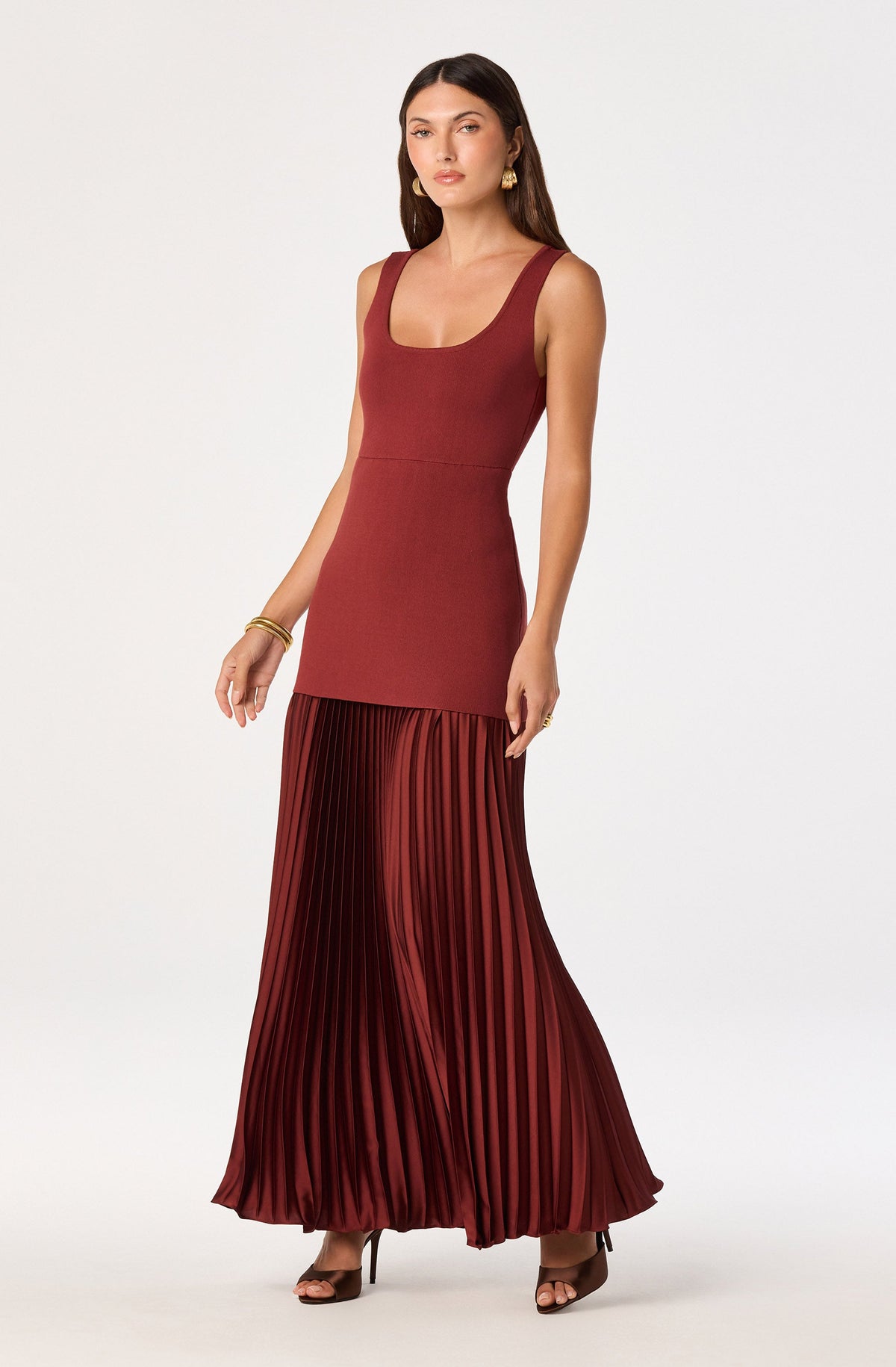 Adison Drop Waist Pleated Maxi Dress
