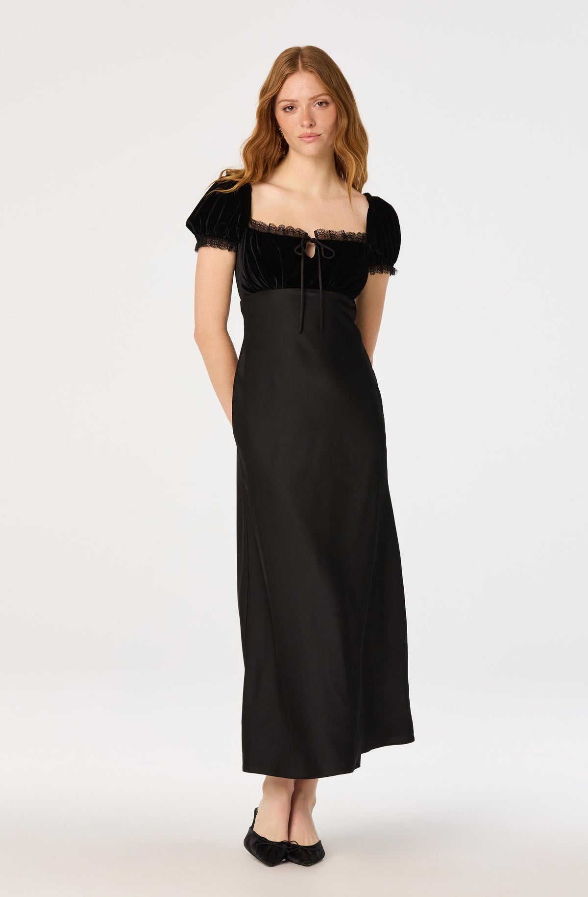 Taryn Velvet Puff Sleeve Midi Dress