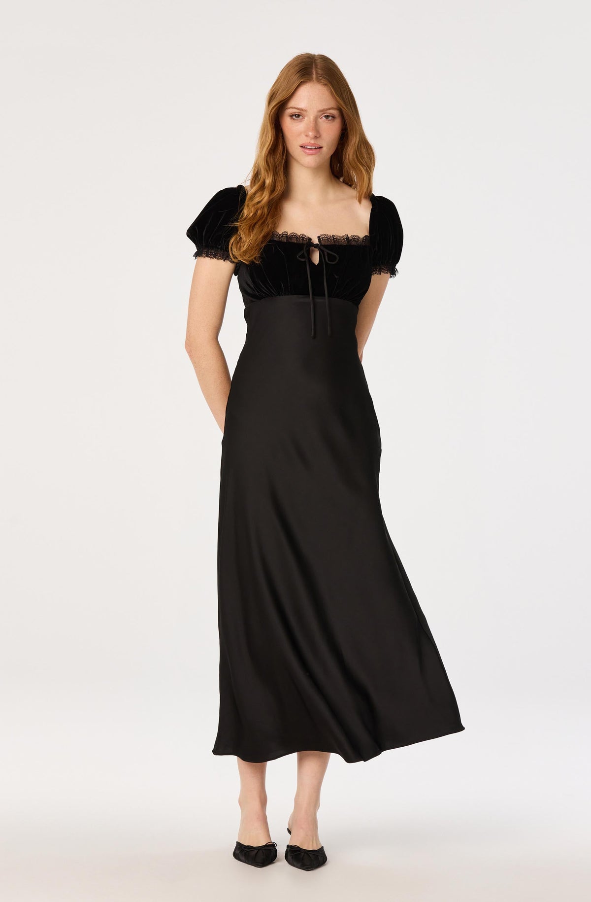 Taryn Velvet Puff Sleeve Midi Dress