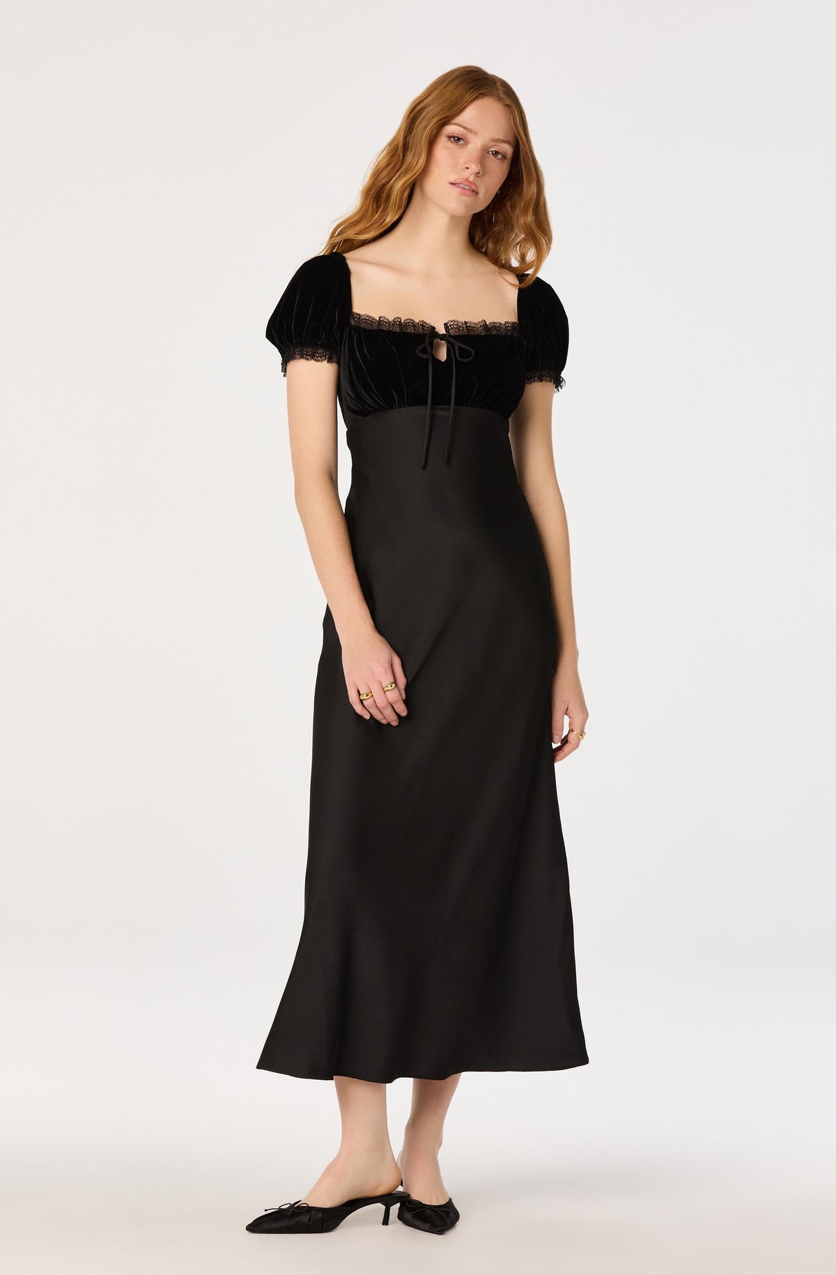 Taryn Velvet Puff Sleeve Midi Dress