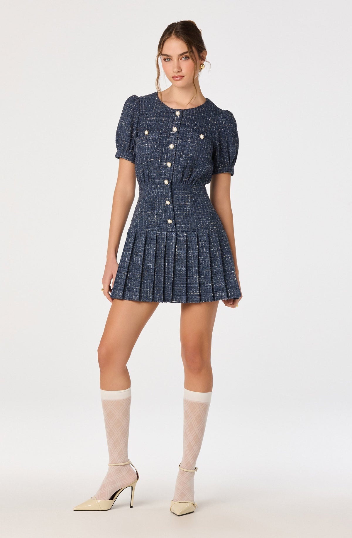 Brenlee Tweed Pleated Mini Dress