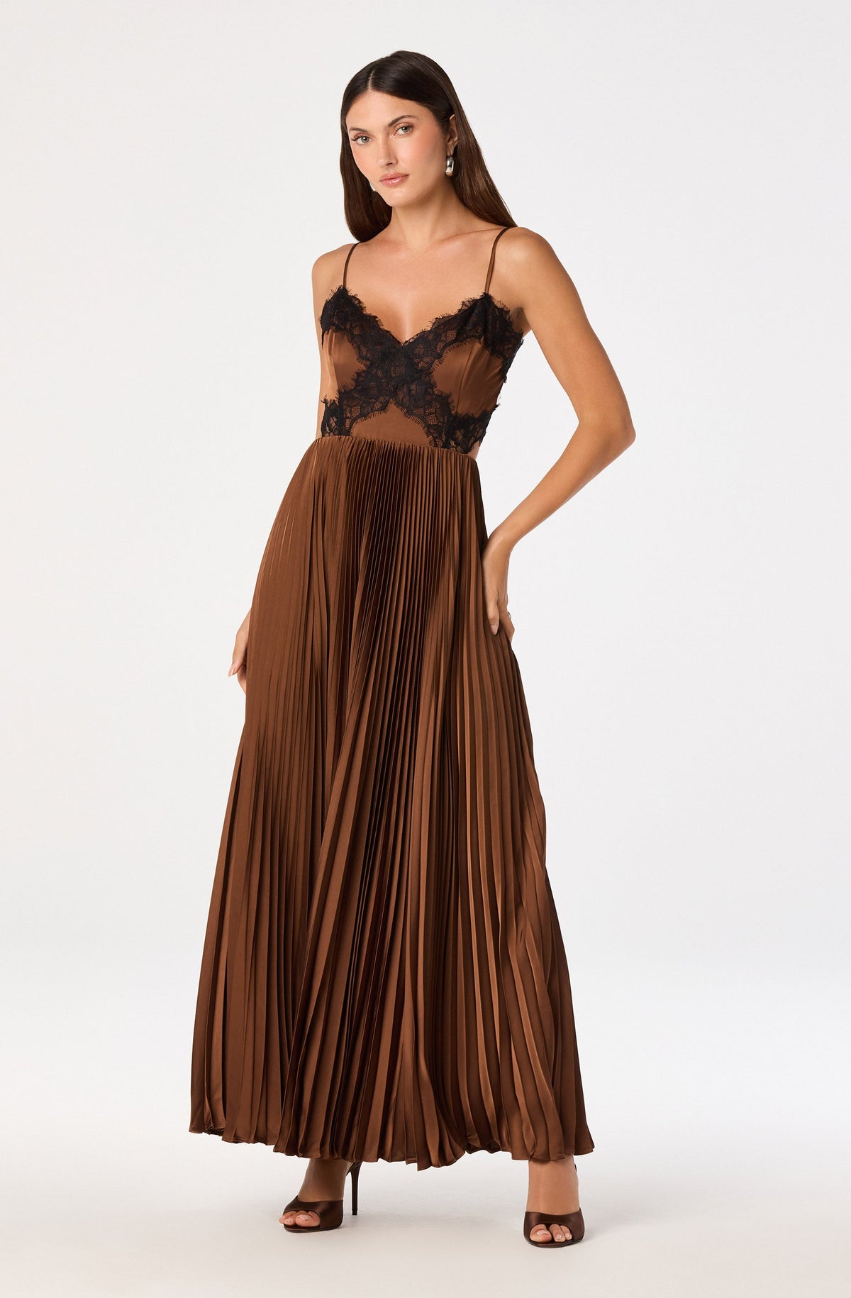 Andy Lace Trim Pleated Maxi Dress