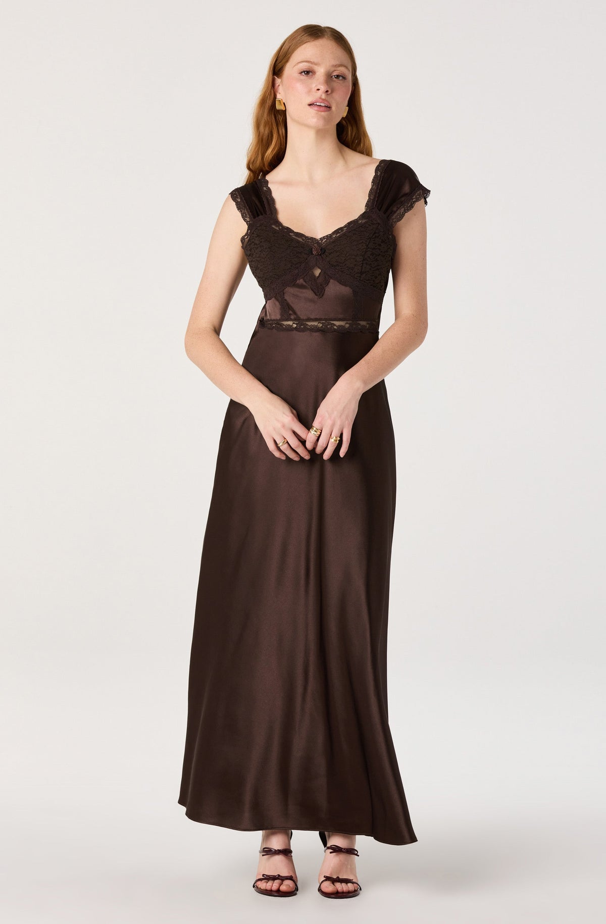 Delphine Lace Trim Satin Maxi Dress