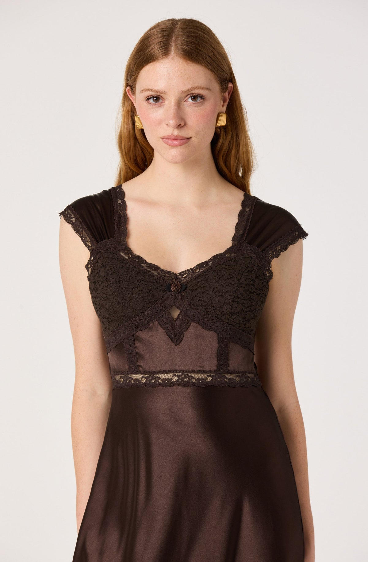 Delphine Lace Trim Satin Maxi Dress