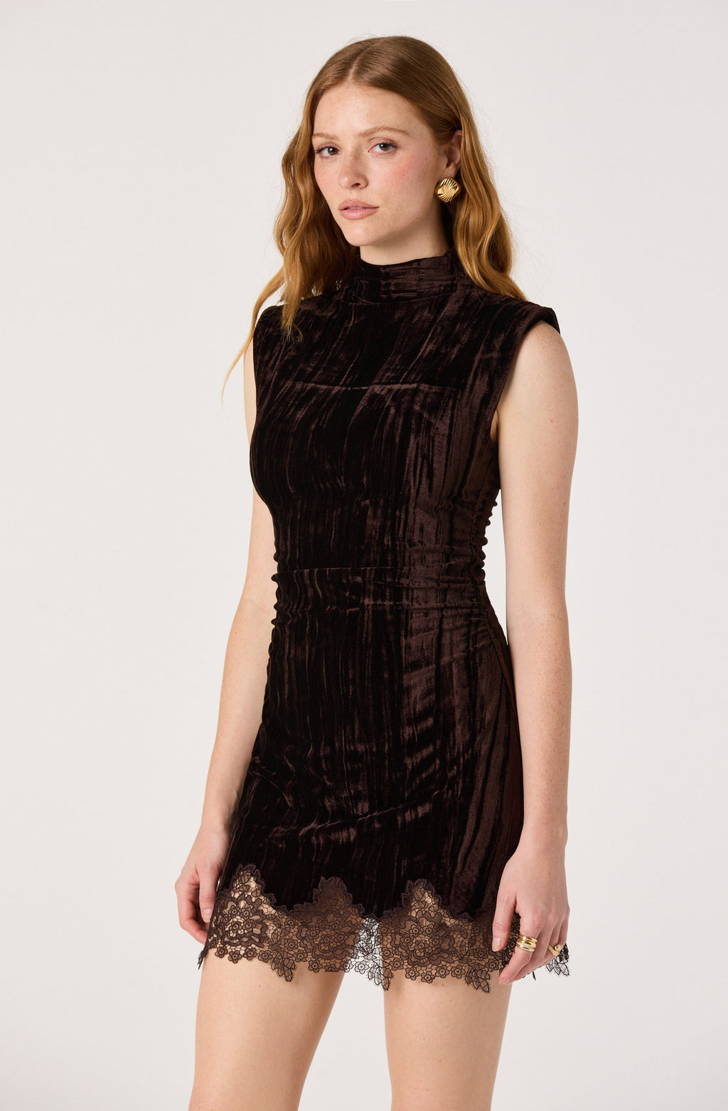 Nazari Velvet Lace Hem Mini Dress