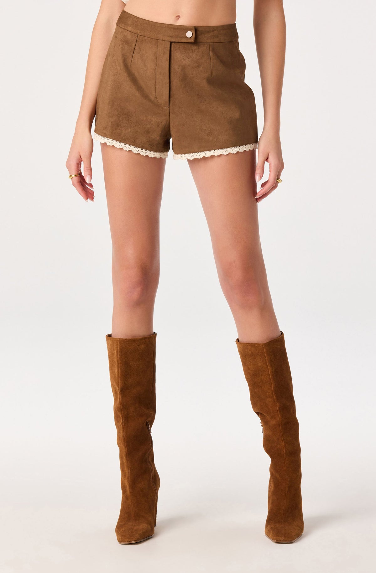 Kya Faux Suede Lace Trim Shorts