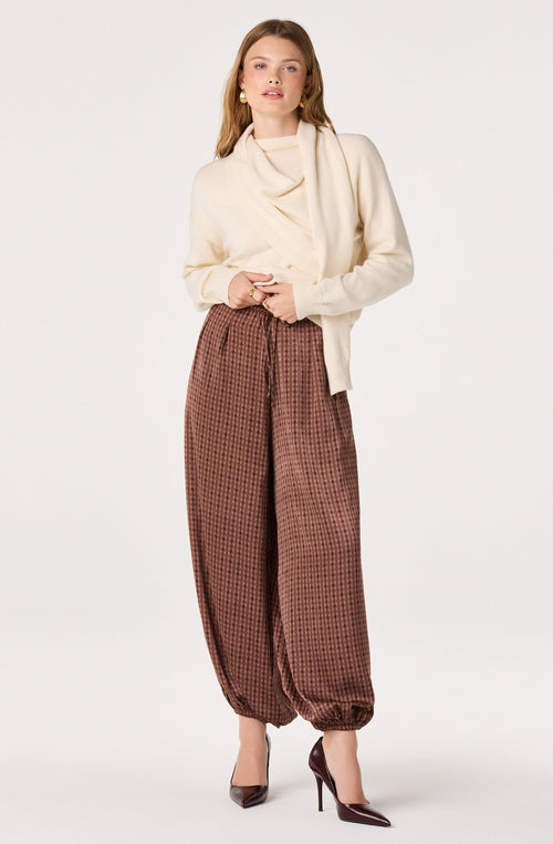 Airen Plaid Satin Drawstring Balloon Pants