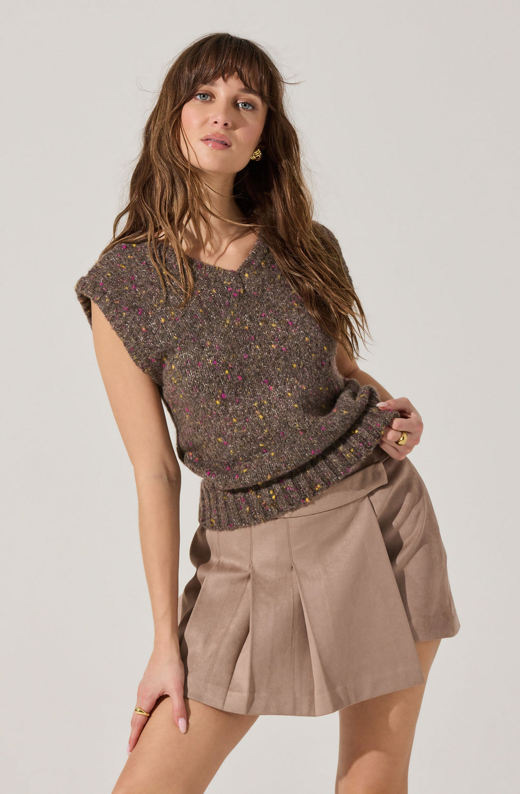 Theodora Pleated Faux Suede Skirt