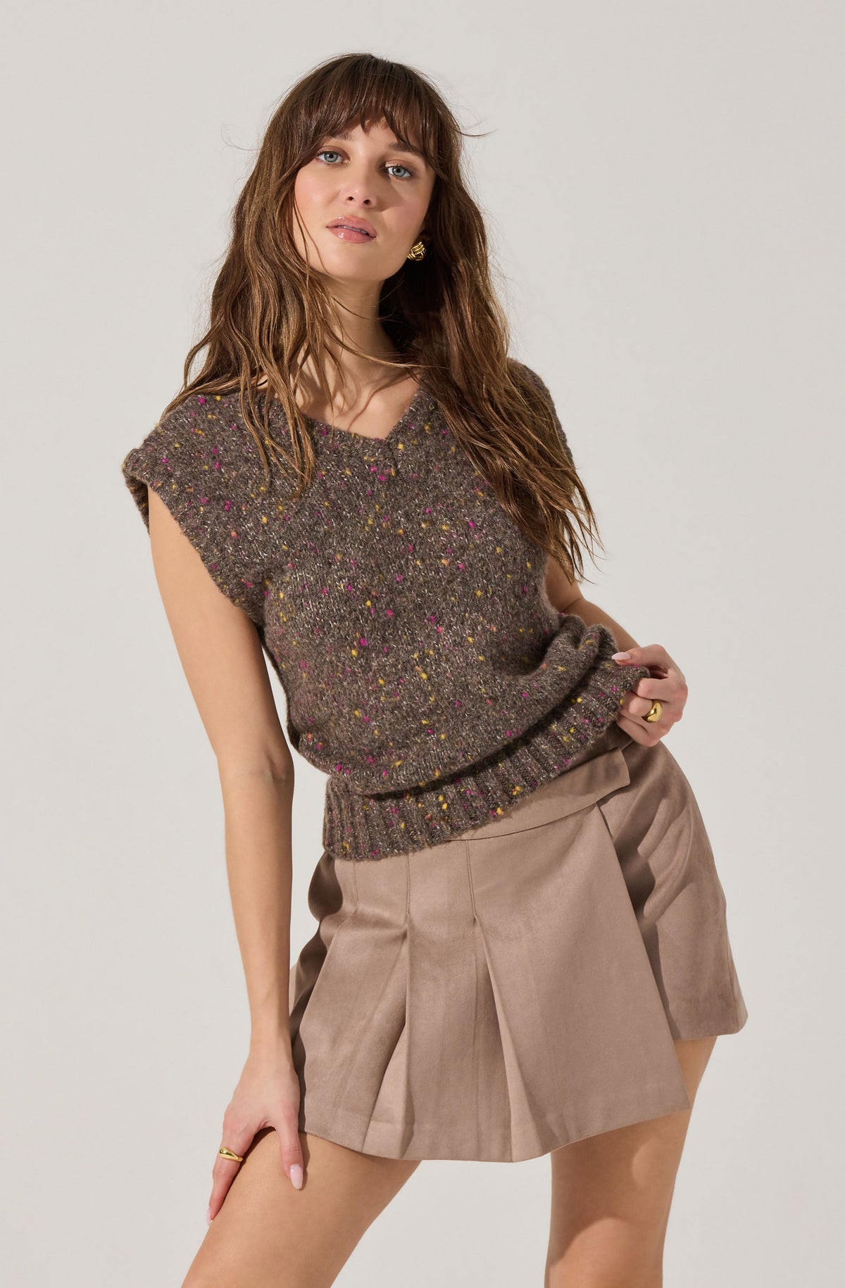 Theodora Pleated Faux Suede Skirt