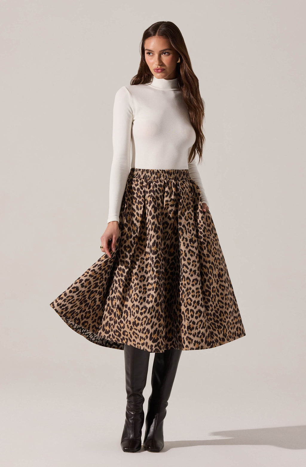 Andolina Pleated Leopard Midi Skirt