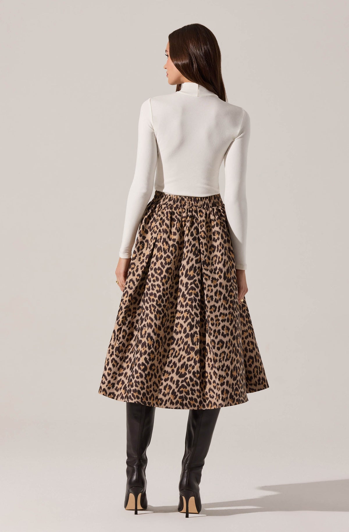 Andolina Pleated Leopard Midi Skirt