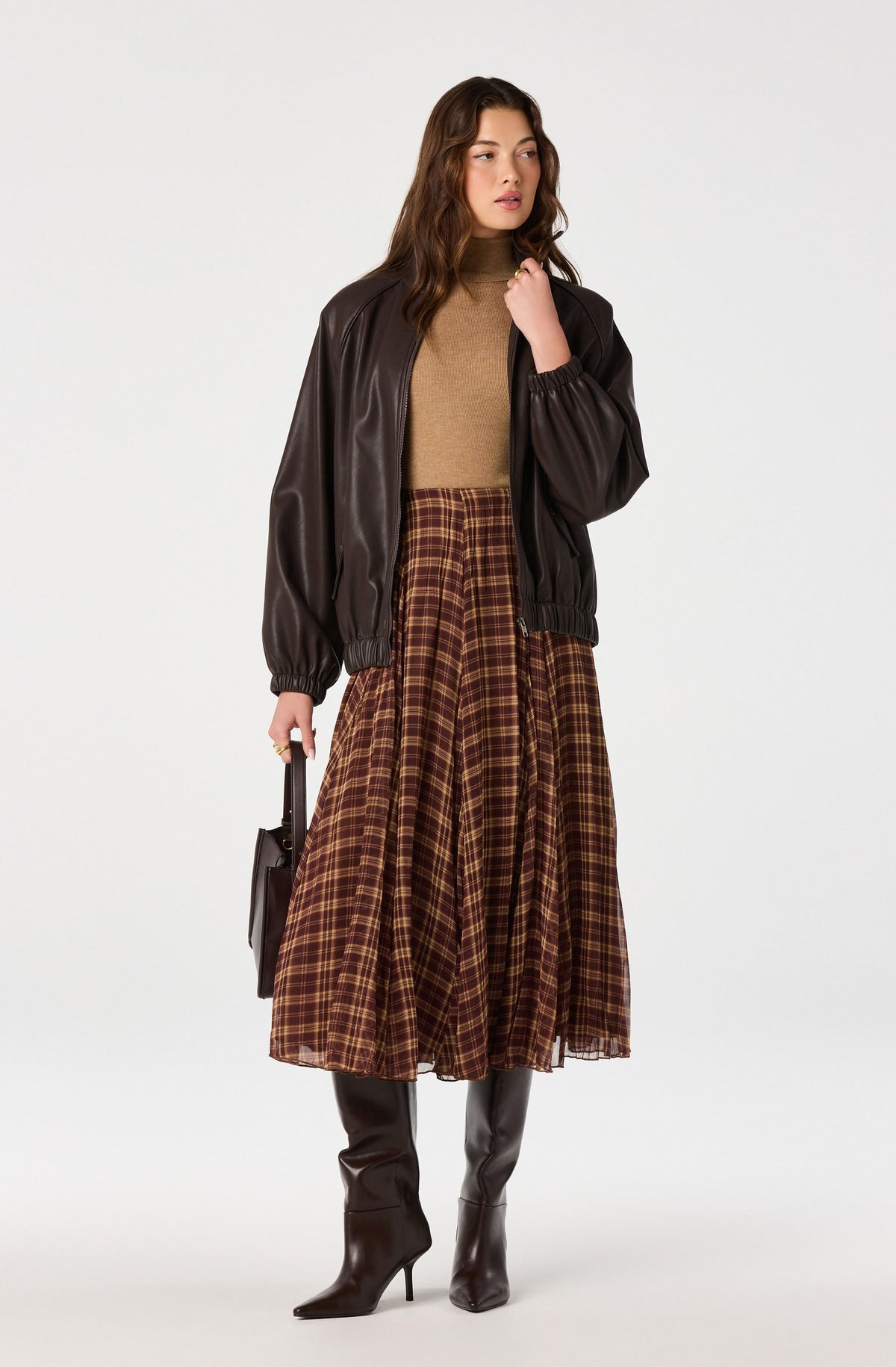Fiori Plaid Chiffon Godet Skirt