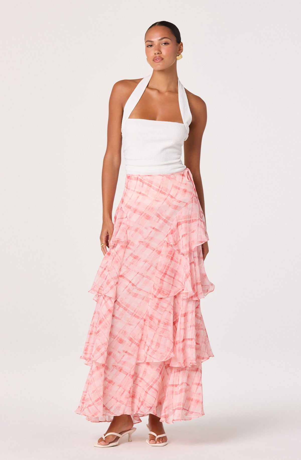 Maia Plaid Tiered Maxi Skirt