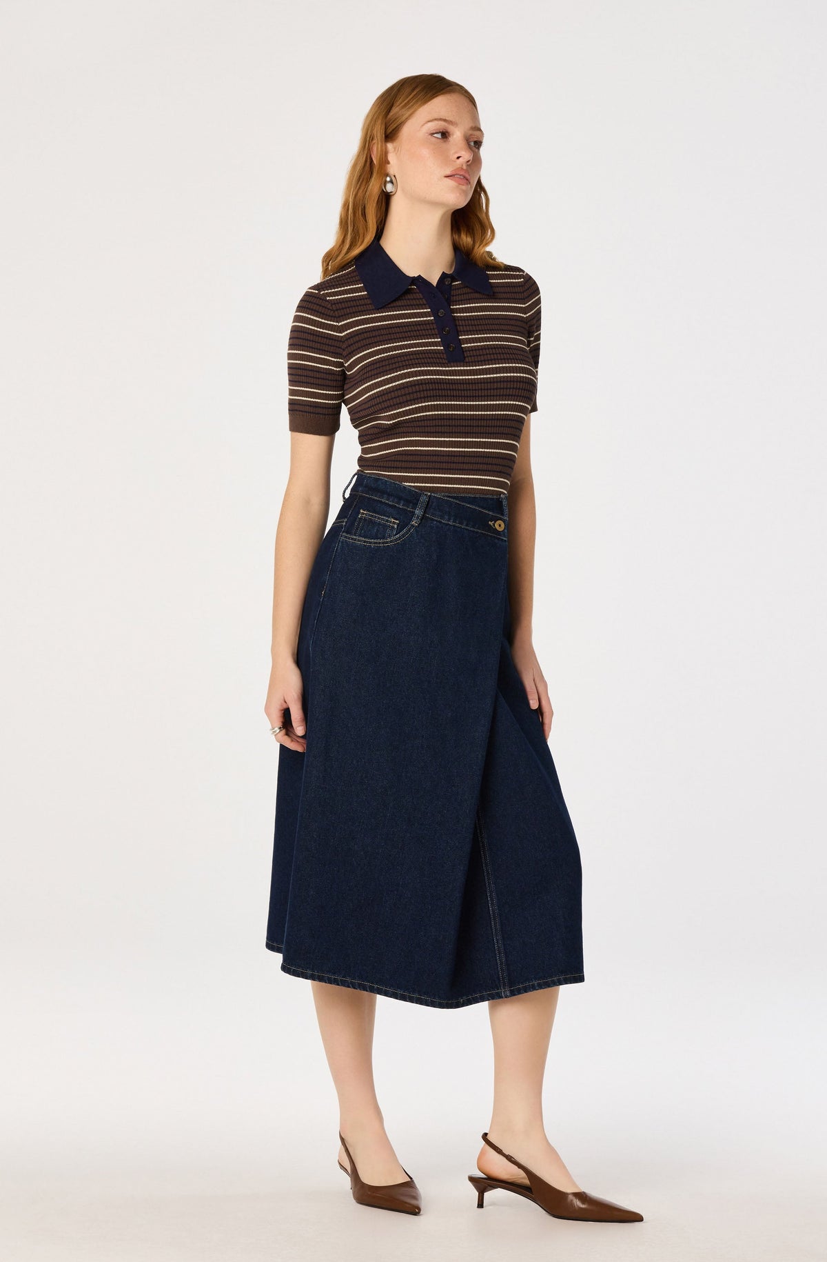 Pearl Denim Midi Skirt