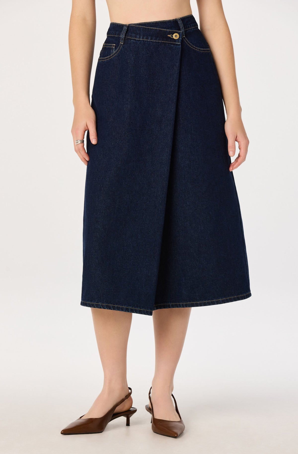 Pearl Denim Midi Skirt
