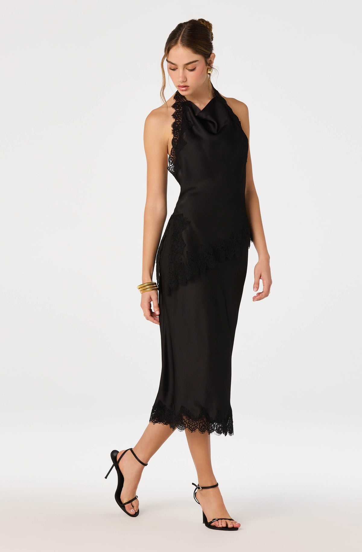 Blossom Satin Lace-Trim Midi Skirt