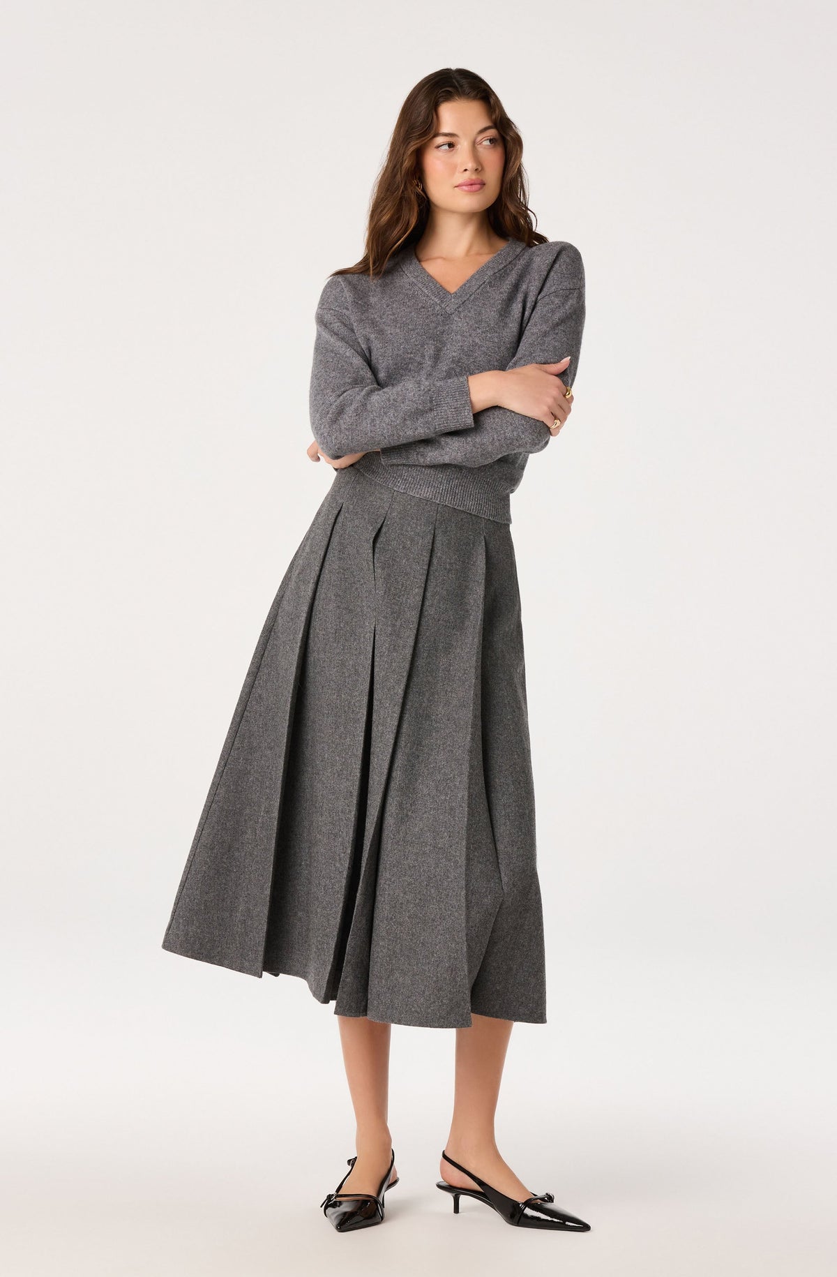 Kelsie Pleated Midi Skirt