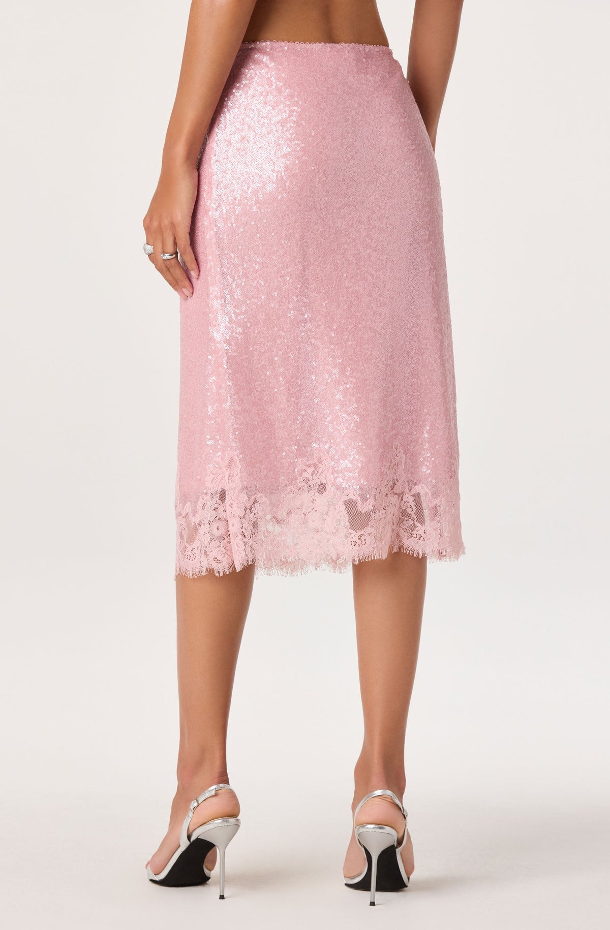 Britney Sequin Lace Trim Midi Skirt