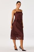 Britney Lace Trim Satin Midi Skirt