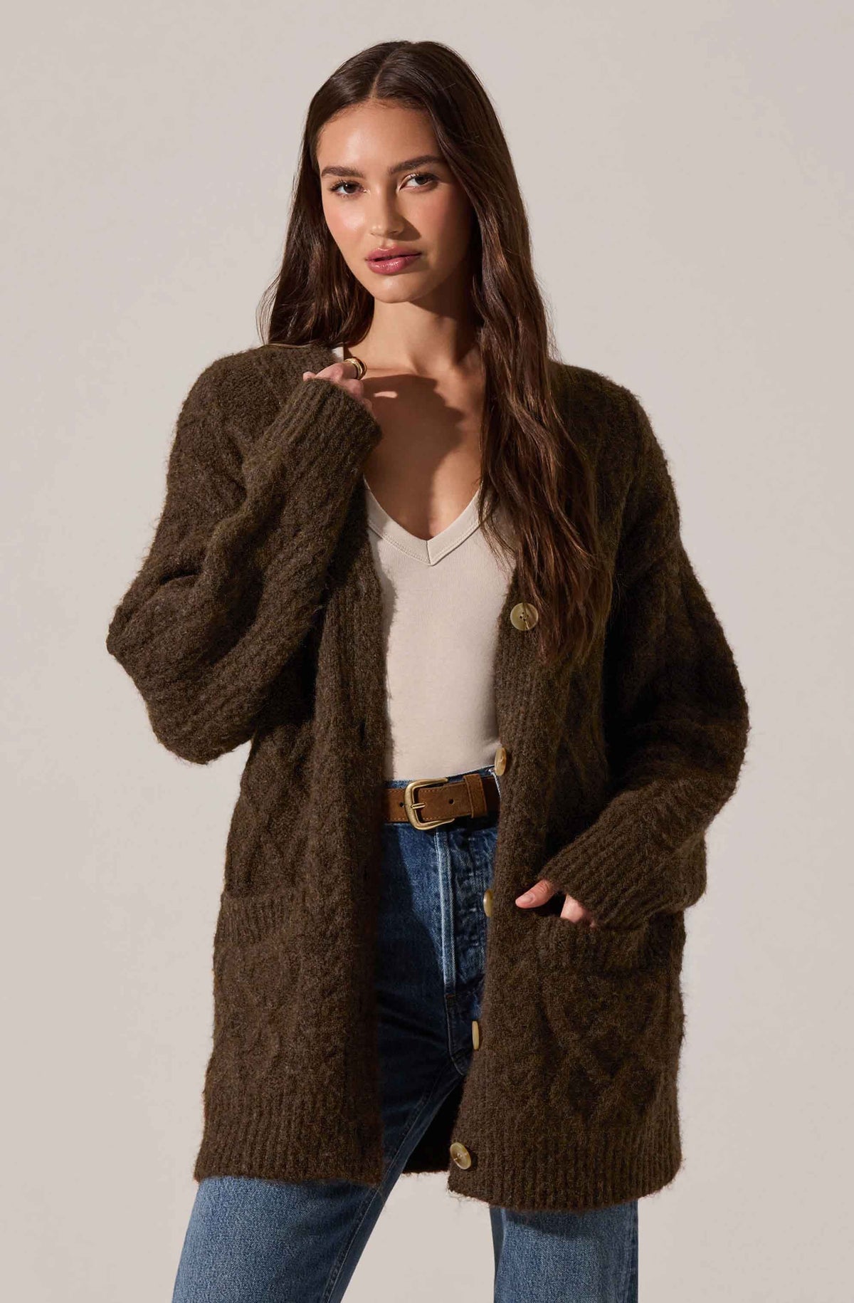 Charli Cable Knit Cardigan Sweater