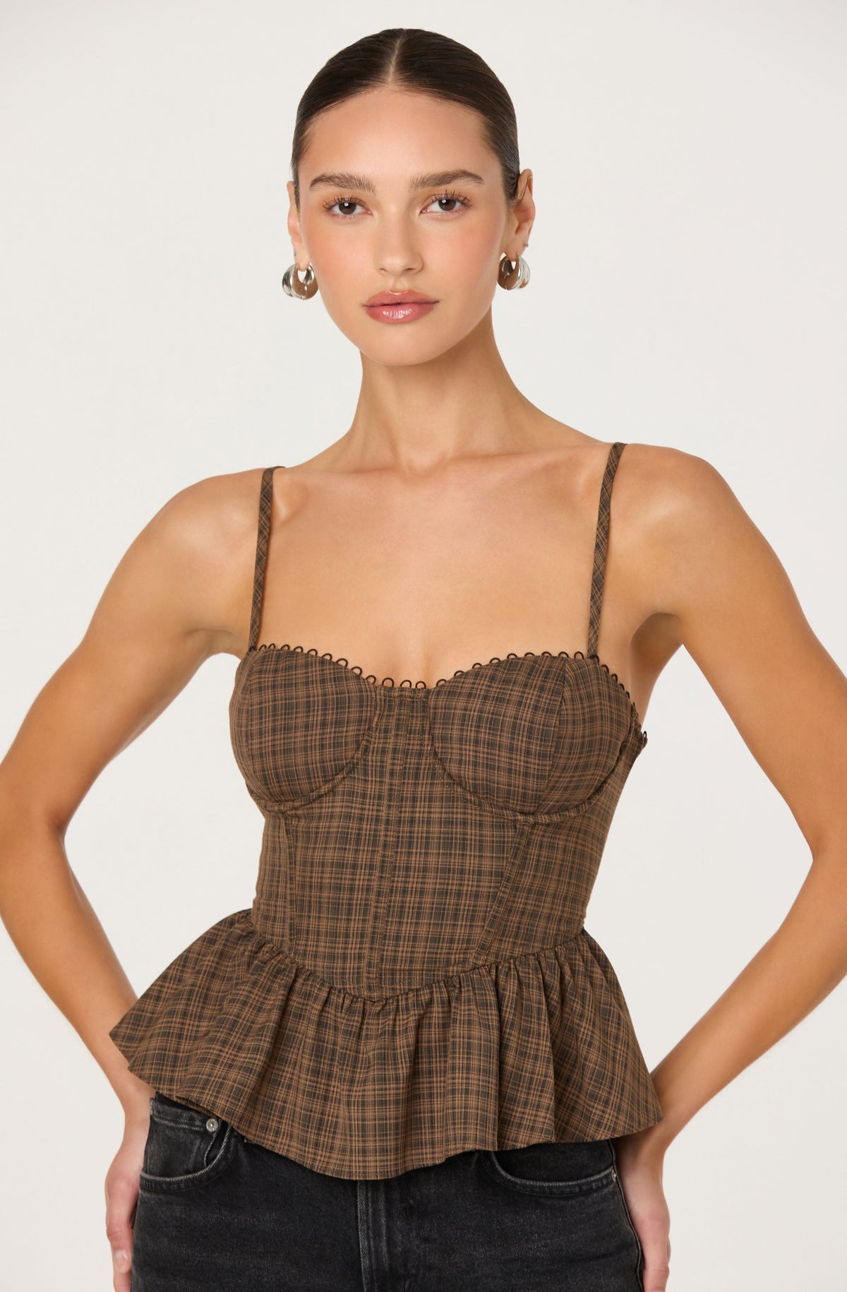 Baylin Plaid Peplum Bustier Top