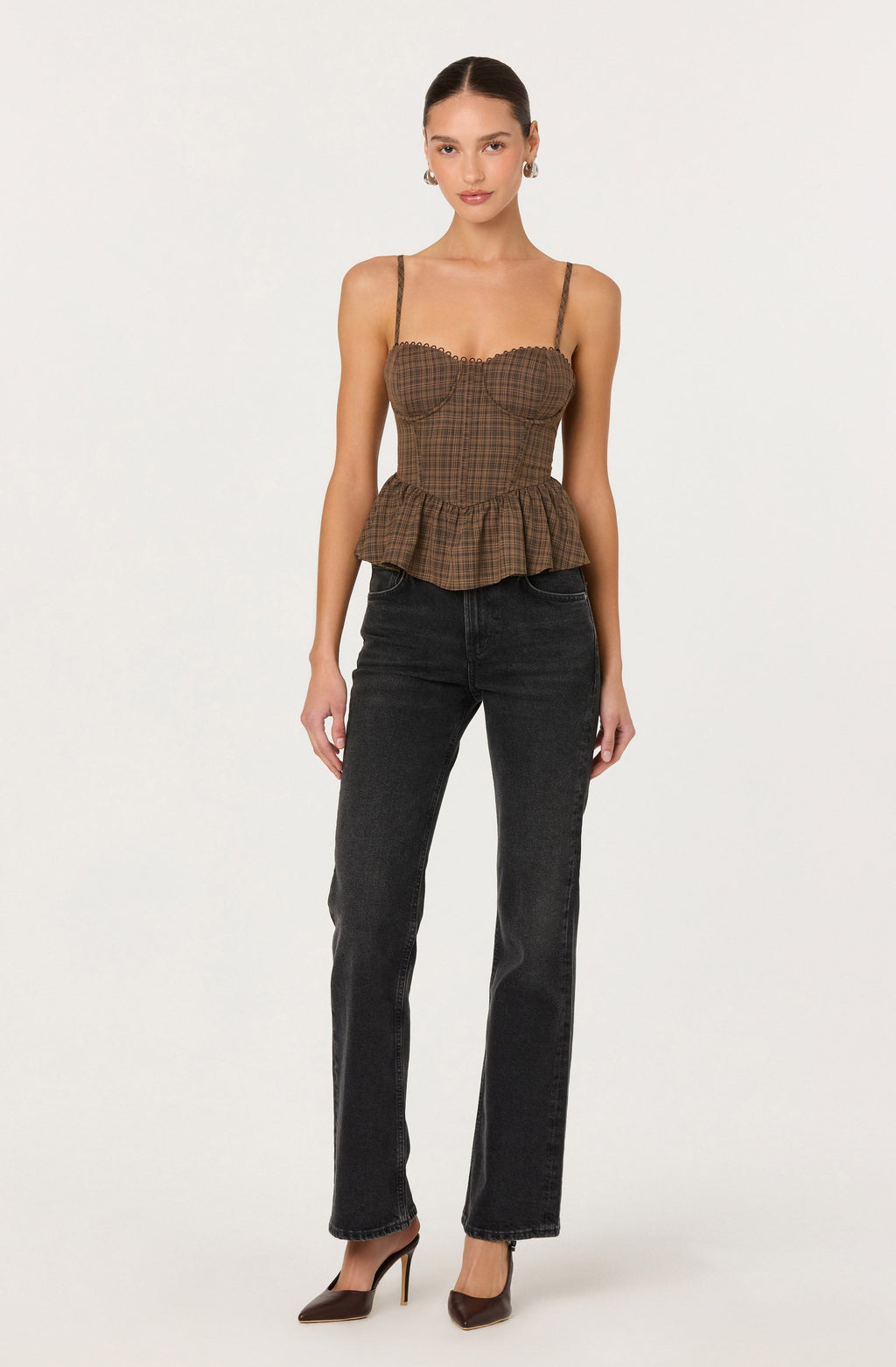 Baylin Plaid Peplum Bustier Top