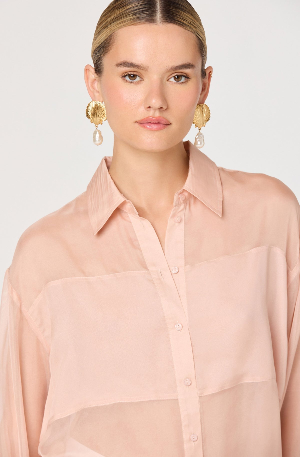 Evie Sheer Collared Button-Front Top