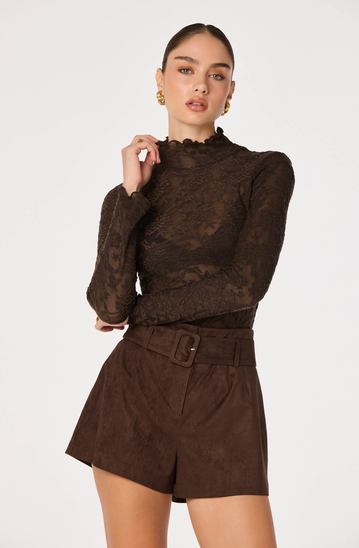 Kyra Sheer Mesh Mock Neck Top