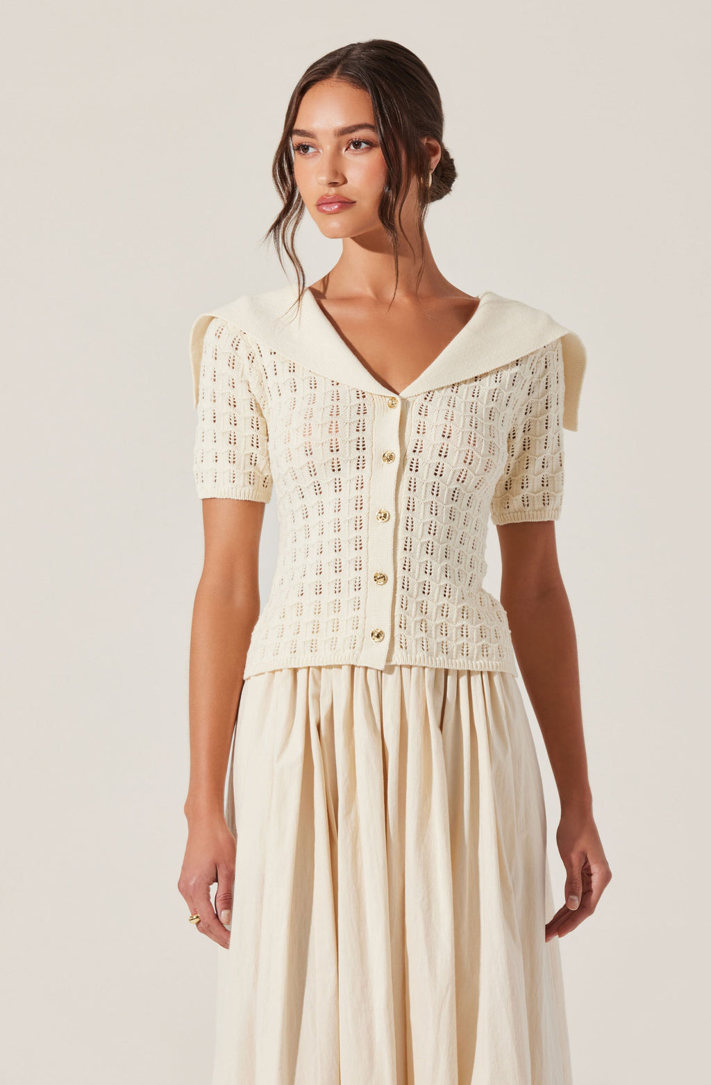 Analissa Pointelle Sailor Collar Cardigan