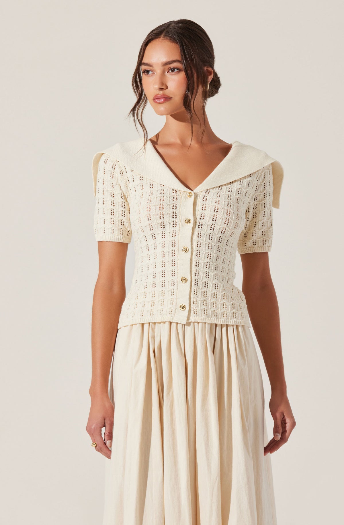 Analissa Pointelle Sailor Collar Cardigan