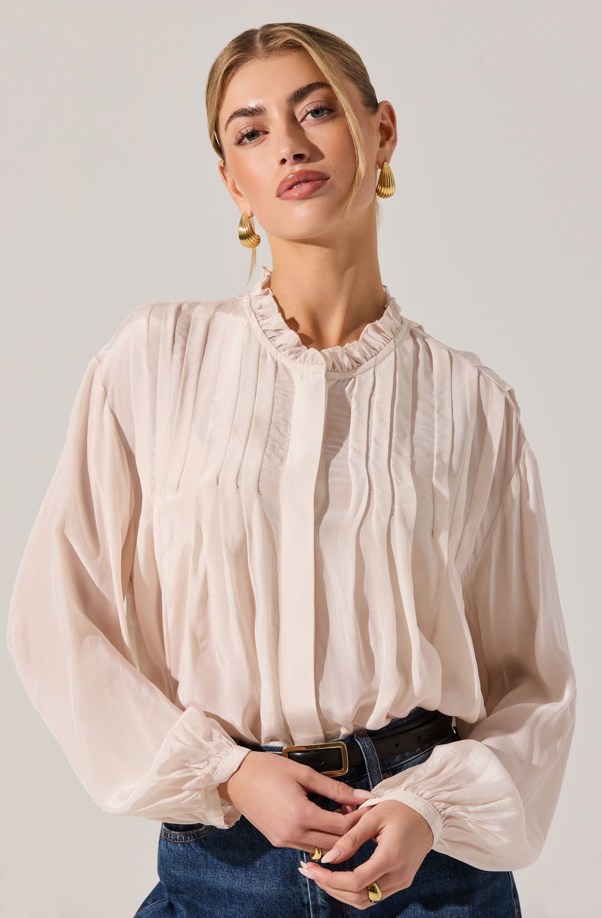 Ashton Pleated Ruffle Trim Top