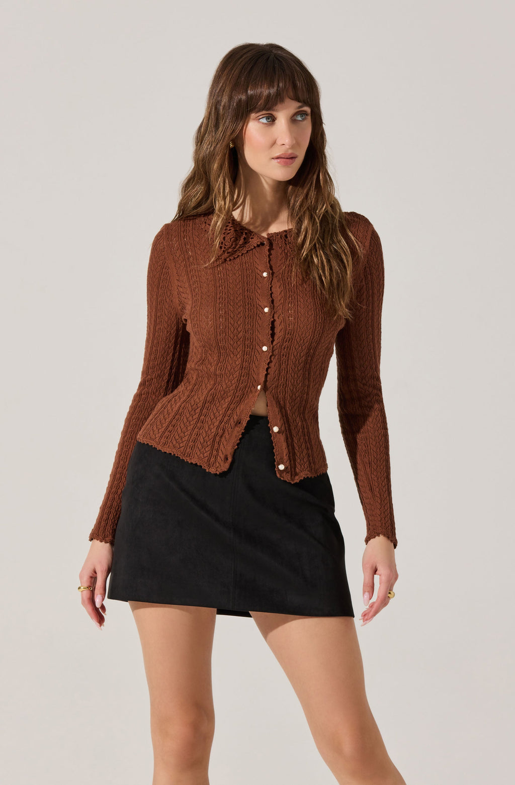 Ottilie Pointelle Crochet Collar Cardigan