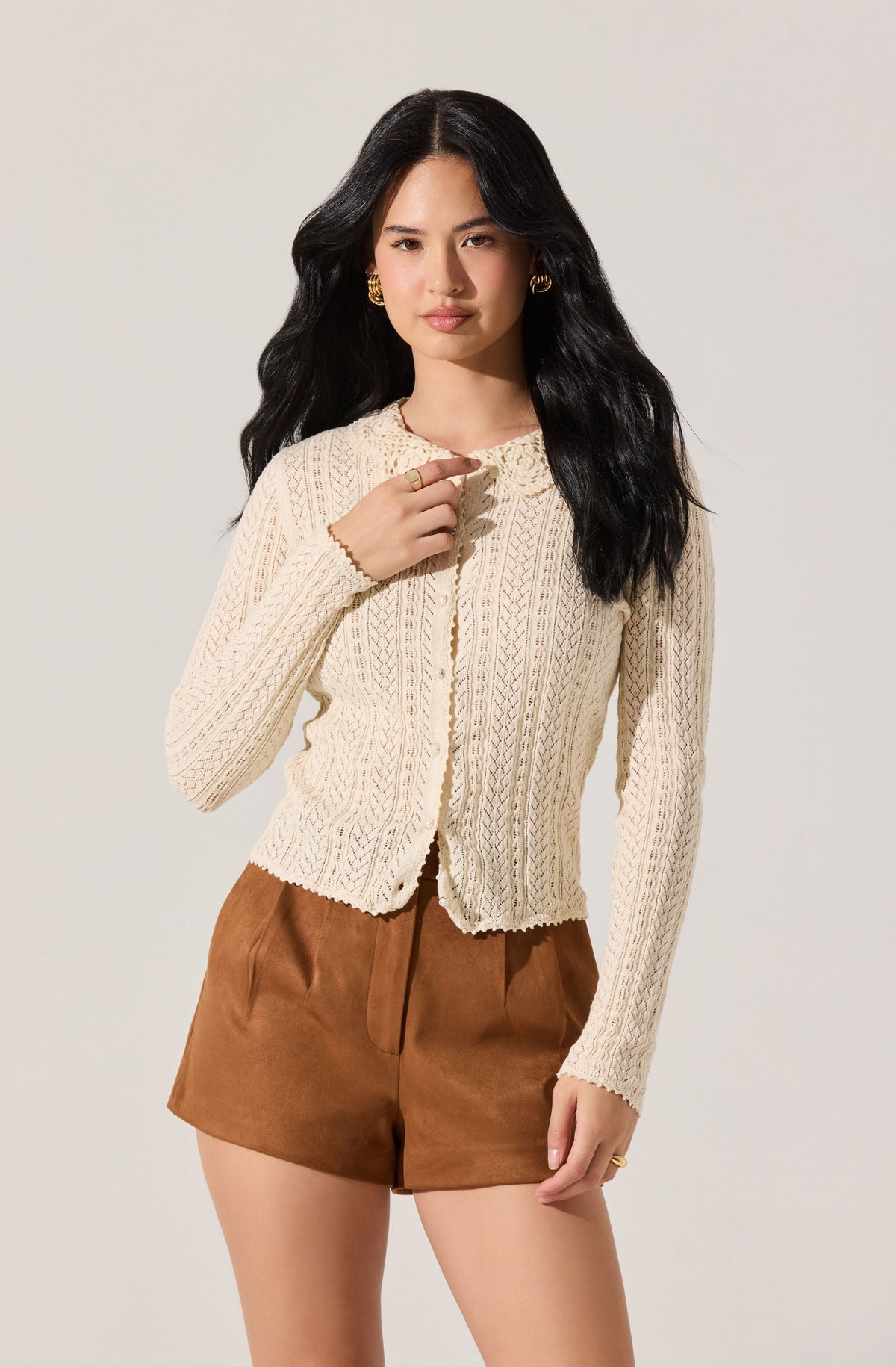 Ottilie Pointelle Crochet Collar Cardigan